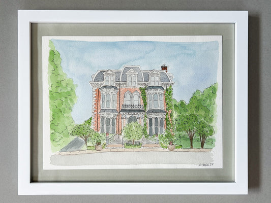 THE MANSION ON DELAWARE - FRAMED ORIGINAL - Rachel Hoeber Art & Design